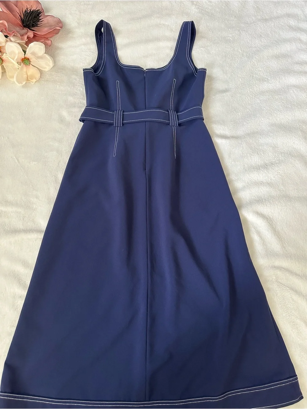 Luxely Denim Contrast Stitch Blue Midi Dress Size 6 - Picture 4 of 13